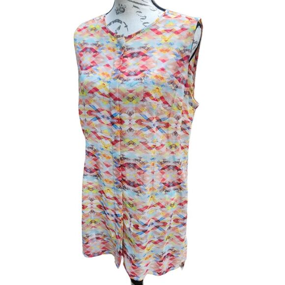 Cabi -225 Avery Aztec Geometric Sheer Button Front Tunic Top Size Medium - Picture 3 of 7